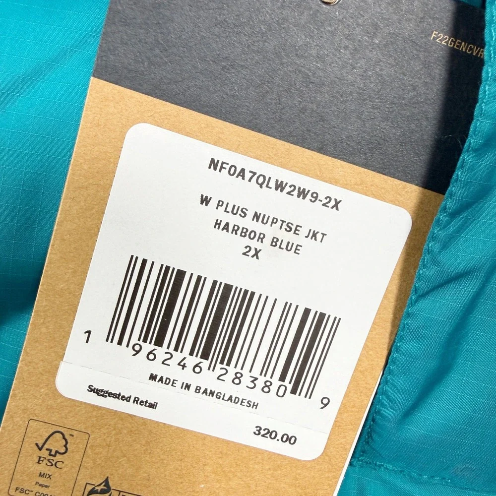 The North Face Nuptse Jacket Size 2X‎ Womens Plus Harbor Blue Hidden Hood NWT - Picture 3 of 14